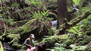 Perv nerdy brunette wants my pee before fuck in woods