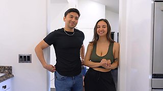 Brunette Hailey Rose with hot ass sucking her BF's hard dick
