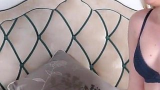 Cute blonde stepdaughter sucks off her stepdad's big dick