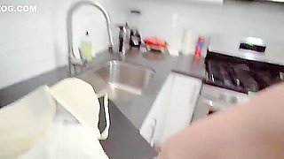 Stepson fucks Ryan Keely from behind on the kitchen counter as she gets inspired