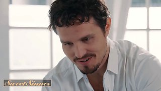 Sweet sinner - handsome dark haired bride explodes with wish and lures her massagist before the vows