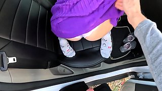 Brunette Rides a Dick in the Car 's Backseat. Amateur