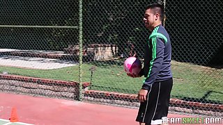 Cute athletic babe lets her coach fuck her tight pussy