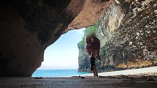 Horny slut covered in sand fuck on my dick on the beach