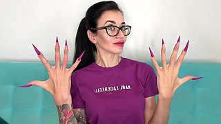 Finger Snapping, Long Fingers with New Purple Color Long Nails, Sharp Stilettos