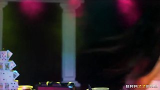 Failed Magician fucks his new busty blonde assistant on stage