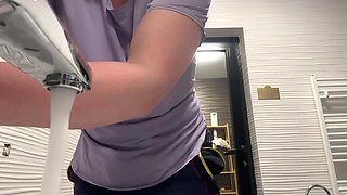 Masturbate Secret with Bottle and Squirt in Public Toilet