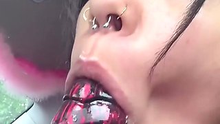 Sloppy Dildo Sucking in the Backseat
