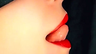 Fantastic Blowjob with Red Lipstick to Pulsating Oral Creampie! Pulsating Cum in Mouth