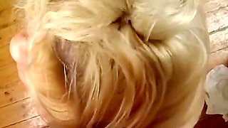 Sexy blond in FF stockings gives amazing blowjob