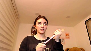 Amateur redhead poses and masturbates with toys