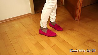 Pink Suede Loafers & Black Rht Nylons - Slow Footplay Under the Desk