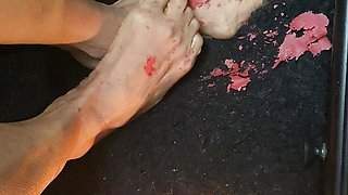 tiny sexy feet with red nail polish