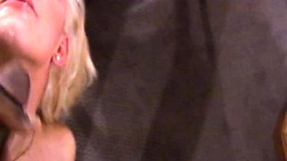 Big tit blonde gives blowjob to big cock