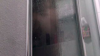 Ebony girl showers her big ass amp masturbating