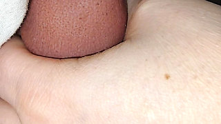 Step mom grabs step son big dick in erection for handjob