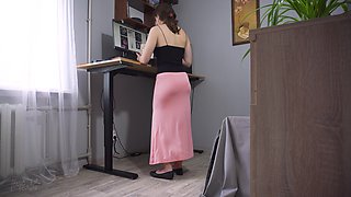 Watching Secretary with Panty Lines Ass in Office