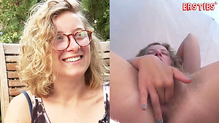 German amateur Lindsey Cruz plays with her hairy pussy outdoors - solo masturbation in HD