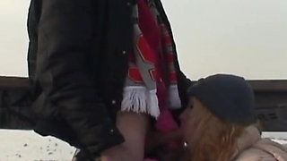 Perverted slut and deviant guy fucking in the city