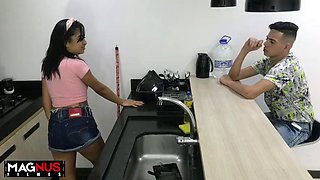 Cleaning Lady Sucked My Dick in the Kitchen