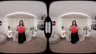 Kay Red Vest Top With Black Skirt & Stockings Tease - 8k Vr
