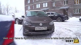 Debt4k. collector enjoys sensitized facehole and Shaved Pussy of nice debtor