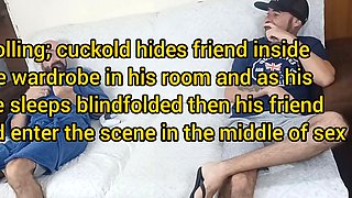 Wife Blindfolded And Trolled By Her Husband Hiding Friend In The Wardrobe