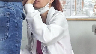 Risky Handjob at the Nurse's Reception!