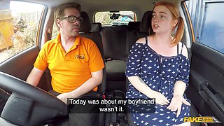 Watch curvy ginger Harley Morgan take a big cock in a car ride & take a hot load in her mouth - Fake Driving School