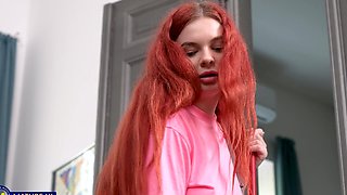 Redhead Miss Olivia with natural tits getting fucked hard