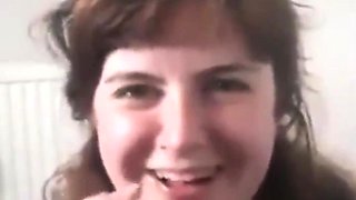 Skinny brunette girlfriend gives blowjob in POV