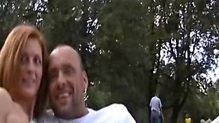 Pretty Ginger German Babe Rides Dick in Public Place