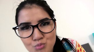 Cute Teen In Glasses Sucks Like A Slut