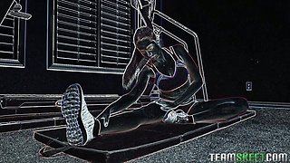 Sporty jogger Kyra Rose gives her coach awesome titjob in the gym