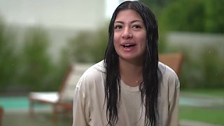 Stormy Delight: Latina's Rain-Kissed Outdoor Encounter