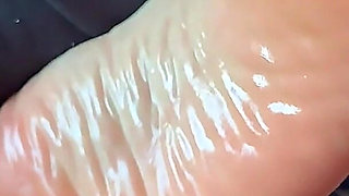 Cum on Sexy Oiled Soles Close up Real Amateur Footfetis POV