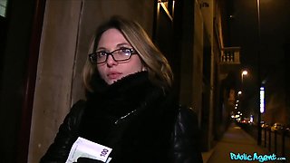 French with glasses agrees on a fuck for cash - Public Agent