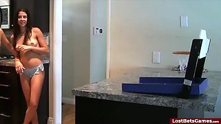 Jessie Saint and Kylie Rocket Strip Pop A Shot Game - Lesbian Teens Play and Lose Bet