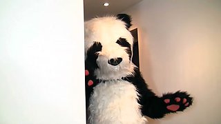 Youthful gal sucks a giant darksome weenie toy panda