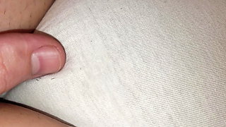 Spitting and Rubbing Cameltoe Hairy Hot Pussy