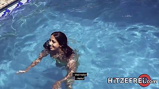 Dripping wet pool session with sun milk from the balls - Hitzefrei