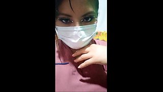 The Beautiful Nurse Flirts with Her Boss While They Are on Video Call, She Shows Him Her Cute Youthful Tits