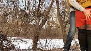 Hot stepmom pees with me outside