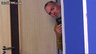 Horny CFNM babe banged by DILF