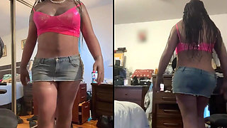 Black Babe Danae in a Super Tiny Mini Skirt Rubbing Her Pussy