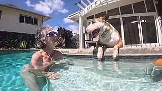 Hairy Amateur Pool Fucking & Outdoor Shower in Slow Motion