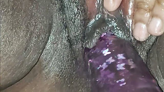 Stroking Her Pussy with the Dildo!