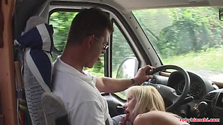 She Sucks His Cock While Driving and Then Gets Fucked in the Camper