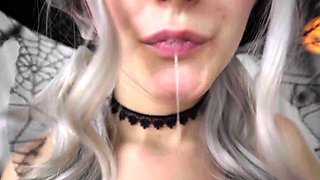 Cute horny witch gets facial and swallows cum - Eva Elfie