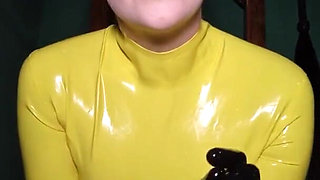 Worshipping latex feet and latex gloves